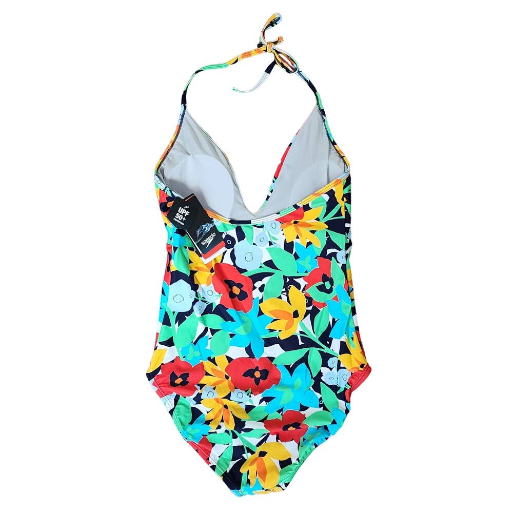 Speedo Floral Halter One-Piece Swimsuit in Black, Red, Yellow, Blue, Green - Picture 4 of 7